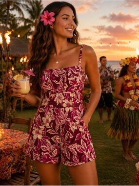 Women’s Tropical Floral Romper - Berry Floral